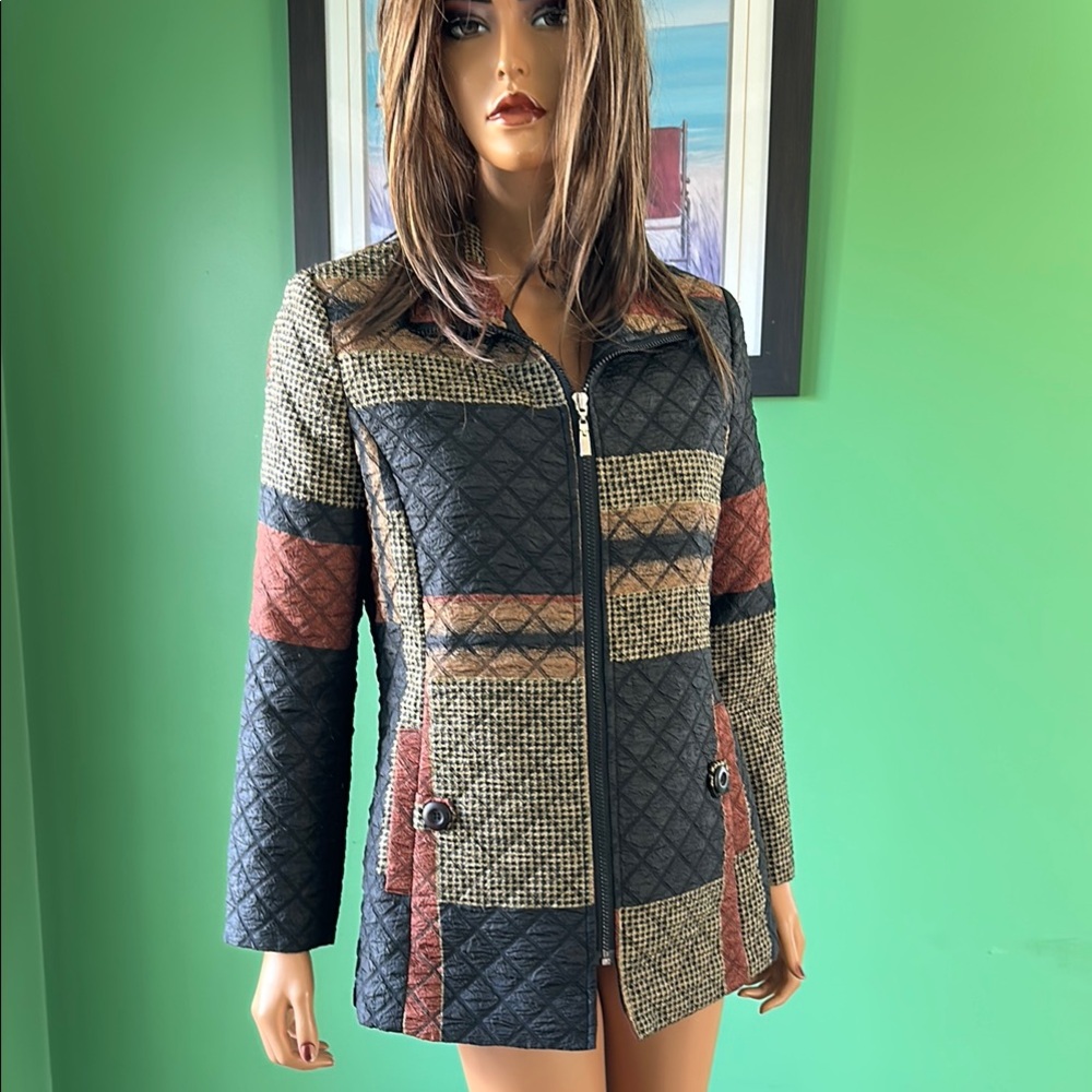 🌹🌹EUC Vintage Jenia Black and Brown Patchwork Jacket with Quilted Texture🌹🌹